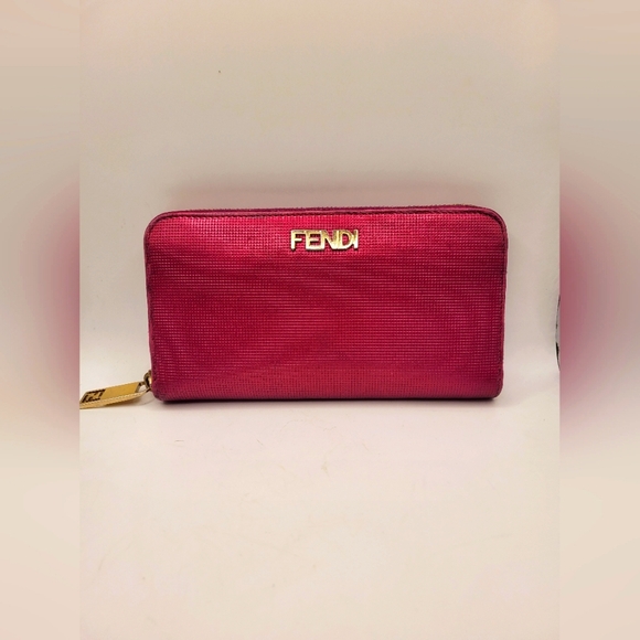 Rare Fendi Metallica Hot Pink Zip Around Wallet